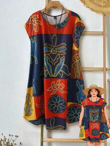 EMERY ROSE 大码女装夏季度假沙滩印花蝙蝠袖连衣裙，春季女装，复活节女装，外出装，度假装，碎花连衣裙，春季女装，度假装，春季连衣裙，拼接连衣裙，图案连衣裙，束腰连衣裙，印花连衣裙，夏季连衣裙，日式连衣裙，丝绸连衣裙，图案女装，休闲连衣裙，夏季新款女装，休闲女装，100% 女装，女装缝纫图样，女装夏季连衣裙，女装连衣裙批发，Zanzea 女装 - 彩色 - 查看 1