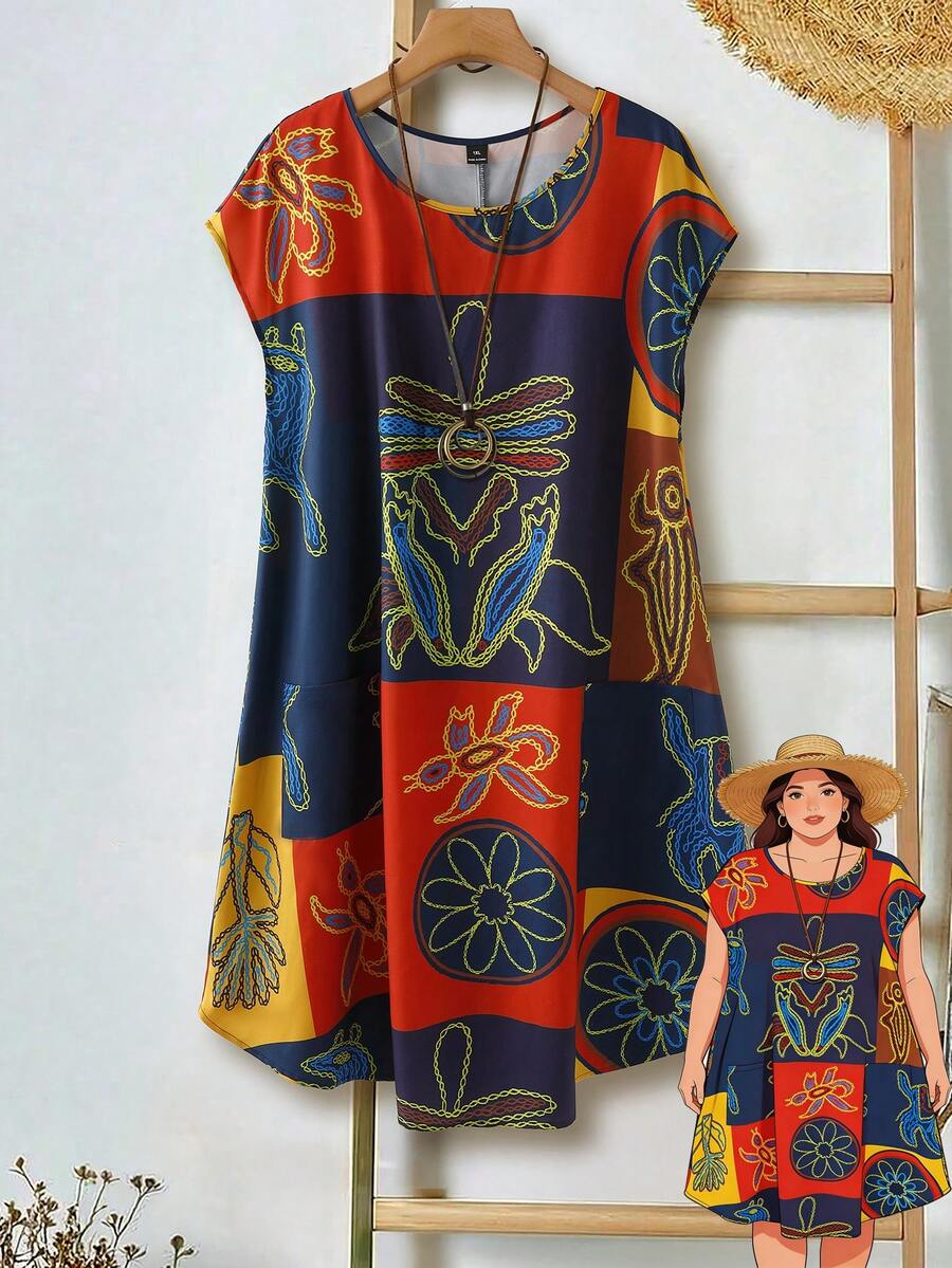 EMERY ROSE 大码女装夏季度假沙滩印花蝙蝠袖连衣裙，春季女装，复活节女装，外出装，度假装，碎花连衣裙，春季女装，度假装，春季连衣裙，拼接连衣裙，图案连衣裙，束腰连衣裙，印花连衣裙，夏季连衣裙，日式连衣裙，丝绸连衣裙，图案女装，休闲连衣裙，夏季新款女装，休闲女装，100% 女装，女装缝纫图样，女装夏季连衣裙，女装连衣裙批发，Zanzea 女装 - 彩色 - 查看 1