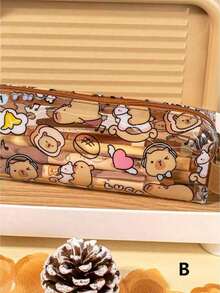 水豚图案 PVC 铅笔袋 - 大容量单层拉链袋 - 防水笔袋，适合学校和办公室 - 棕色 - 查看 14