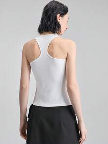 Ontre Áo tank top tay ngắn, màu trơn, tối giản, kiểu dáng thường ngày, phù hợp cho mùa Xuân/Hè 2026, thích hợp cho Ngày Valentine, mùa hè, trang phục công sở thường ngày dành cho nữ, đi nghỉ mát, dự tiệc bãi biển, sinh nhật, đi dạy học, kiểu dáng cơ bản thanh lịch, màu trơn, ôm sát. - trắng - Xem 7