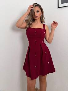 Jeta Ari Women's Solid Color Sequined Strap Patchwork Casual Dress - Burgundy - View 6