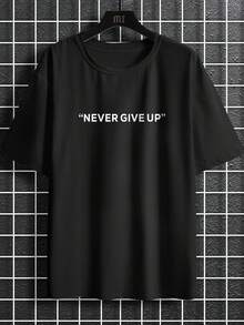 NEOREFINED Men's Slogan Print Round Neck Short Sleeve Casual Versatile T-Shirt - Black - View 2