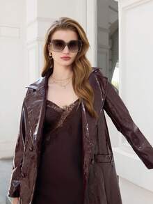 1副棕色大框方形时尚眼镜，优雅防晒沙滩配饰 - 彩色 - 查看 5