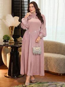 Modelyn Plus Size Women Fashionable Minimalist Elegant Waist Cinching Slim Fit Dress - Pink - View 6