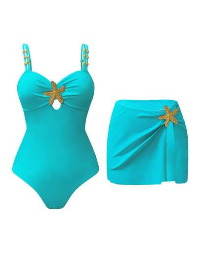 Swim Oasis 1 Peça Maiô Casual de Férias com Decoração de Pentagrama Fofo para Mulheres