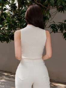 Bris Aura Women'S Stand Collar Sweater Vest,Fall Clothes - Apricot - View 2