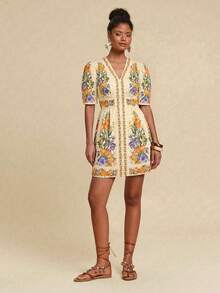 Travachic Woven Printed Short Sleeve Mini Dress For Women,Summer Dress,Vacation Dress,Summer Dresses For Women - Multicolor - View 3