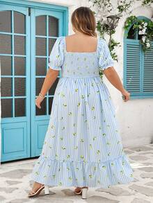 SHEIN CURVE+ Đầm cỡ US22 (dành cho người có đường cong cơ thể), thích hợp cho lễ hội âm nhạc, kỳ nghỉ biển, phong cách bohemian lãng mạn với họa tiết hoa nhí, phù hợp cho kỳ nghỉ biển, mùa tốt nghiệp, kỳ nghỉ kiểu bohemian, đầm đi biển, trang phục đi nghỉ mát. - trắng - Xem 3