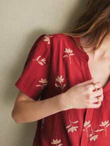 Écloséra 新款V领修身短袖女式衬衫，春夏款 - 彩色 - 查看 2