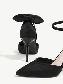 CUCCOO CHICEST Woman Shoes Bow Decor Stiletto Heeled Satin Ankle Strap Pumps For Summer Graduation Heels Prom Heels Vacation Shoes Summer Elegant Heels Back To School Shoes College Student Shoes Party Spring Shoes Spring Break Easter For Christmas Elegant Shoes Wedding Shoes Spring Shoes Bride Shoes - Black - View 5