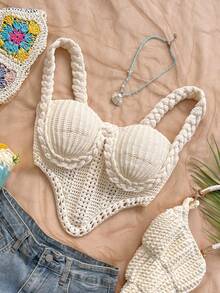 Soleia Trang phục thường ngày mùa Xuân/Hè kiểu miền Tây, thích hợp cho đám cưới, lễ tốt nghiệp, tiệc brunch, ngày lễ Thánh Patrick, kỳ nghỉ xuân, lễ Phục Sinh, lễ hội âm nhạc, phong cách boho nhiệt đới thanh lịch, màu ngà voi, chất liệu dệt dây thừng, co giãn cao cấp, họa tiết dây thừng. - Màu be - Xem 3