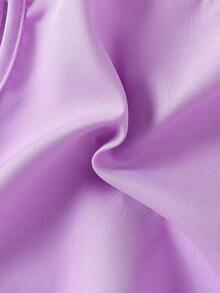 Souflis Souflis 少女甜美粉色无袖珍珠纽扣背心+蝴蝶结百褶裙两件套，优雅淑女风休闲装，夏季 - 紫色 - 查看 6