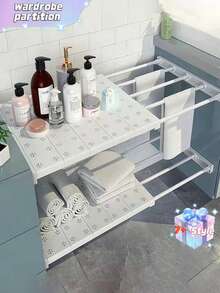 1 Estantería para armario, Estantería de almacenamiento de varios niveles, Gabinete de dormitorio extensible sin clavos, Estantería de almacenamiento para baño y cocina, Gabinete de almacenamiento, Estantería de almacenamiento de varios niveles - Multicolor - Ver 5