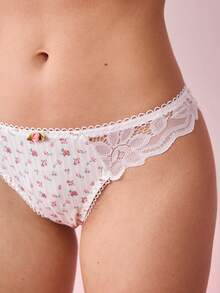 Bonmuse 2pcs/Set Women Lace Patchwork Wirefree Lingerie Bra And Panty Set, Spring Clothes - White - View 6