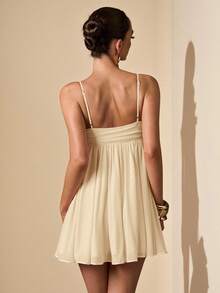 SHEIN BAE 无袖吊带纯色粉色优雅甜美可爱迷你连衣裙，适合浪漫约会、派对、正式聚会、伴娘礼服、女士夏季连衣裙、下午茶连衣裙、新年、情人节、生日迷你连衣裙、粉色连衣裙、休闲连衣裙、夏季连衣裙 - 杏色 - 查看 2