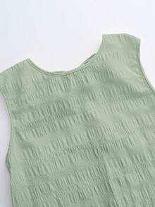 Chiquease Women's Solid Color Round Neck Ruffle Hem Backless Casual Dress - Pastel Green - View 5