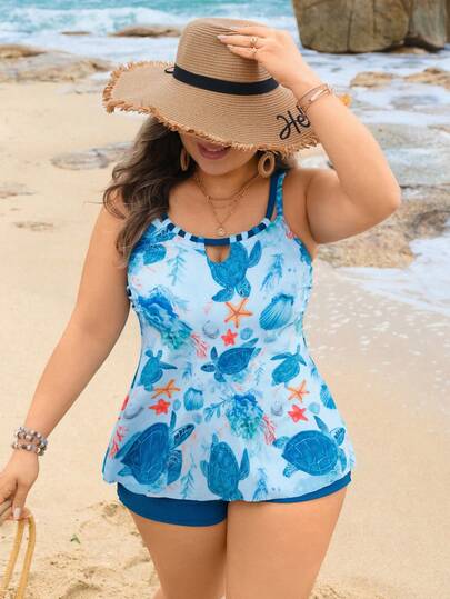 Swim Lushoire Bộ bikini hai mảnh họa tiết động vật dưới nước dành cho nữ cỡ lớn, mẫu mới mùa xuân 2026.