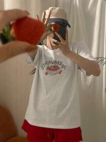 DAZY 女士宽松圆领印花T恤 - 灰色 - 查看 5