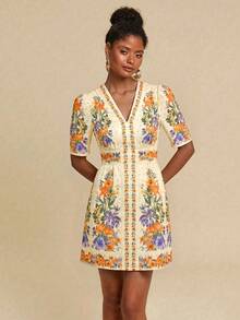 Travachic Woven Printed Short Sleeve Mini Dress For Women,Summer Dress,Vacation Dress,Summer Dresses For Women - Multicolor - View 5