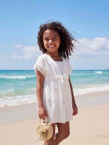 Young Girl Knitted Solid Color Off-Shoulder Loose Casual Cloak - White - View 2