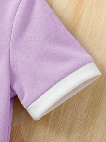 LMoss Kids Baby Girl Purple Contrast Color T-Shirt Set, Fashionable Casual, Baby Girl - Purple - View 6
