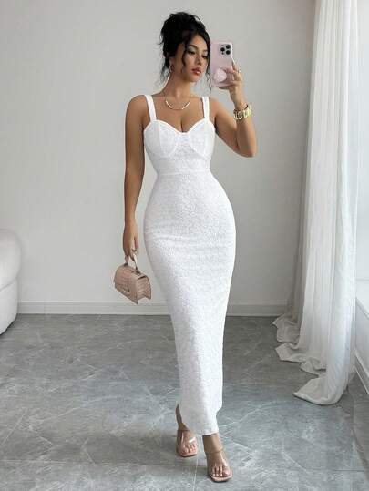 Elenzga Women's French Romantic Sicily Elegant Vacation, Afternoon Tea White Jacquard Knit Slim Waist High-End Elegant Date Dress, Birthday Party Dress White Sexy Dress White Dress Curve White Cocktail Dress Women White Dress Elegant White Bodycon Dress