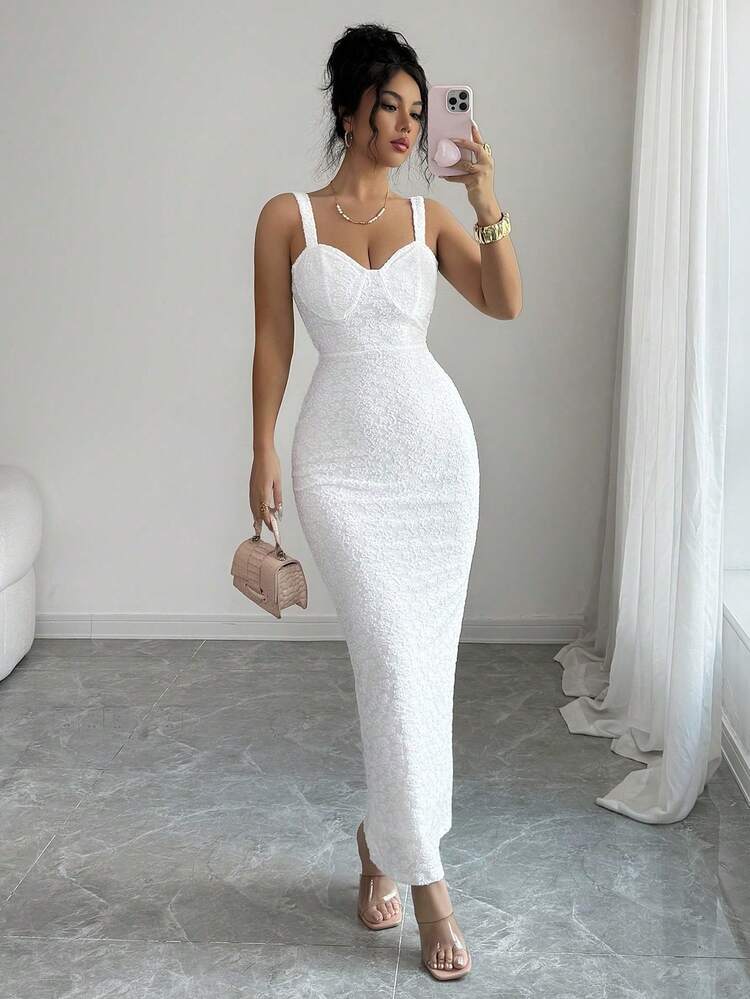 SHEIN Elenzya Französisch romantisches Sizilien elegantes Urlaubskleid, Nachmittags-Tee Weiß Jacquard Strick Schlank Taille Hochwertig elegantes Date Kleid, Geburtstags-Party Kleid Weiß Sexy Kleid Weißes Kleid Kurven Weißes Cocktailkleid Damen Weißes Kleid Elegant Weißes Bodycon-Kleid Damen Kleider Damen Festliche Kleidung Damen Party Kleid Damen Kleider Elegant Klassisch - Weiss - Übersicht 1