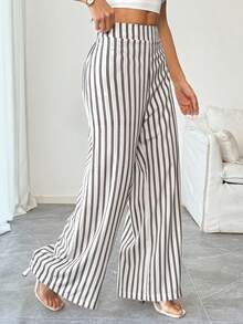 Pariaura Pantalones a rayas elegantes, casuales y de vacaciones para mujer - Blanco y Negro - Ver 4