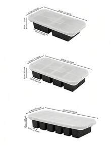 1pc Silicone Freezer Mold With Lid, Refrigerated Food Storage Box, Food Container, Extra Large Silicone Ice Tray Mold, Ice Maker, Food Preservation Box - Black - View 1