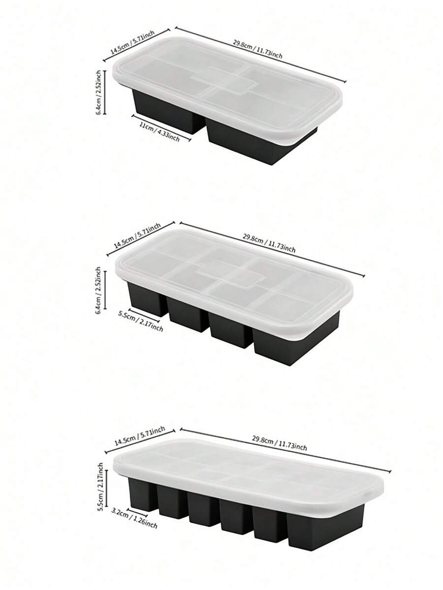 1pc Silicone Freezer Mold With Lid, Refrigerated Food Storage Box, Food Container, Extra Large Silicone Ice Tray Mold, Ice Maker, Food Preservation Box - Black - View 1