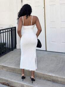 Alexandranx Elegant Romantic Apricot Spaghetti Strap V-Neck Fitted Textured Long Dress, Suitable For Valentine's Day And Wedding Season, Spring/Summer,Bodycon Dress,Boho Clothes Women - White - View 2