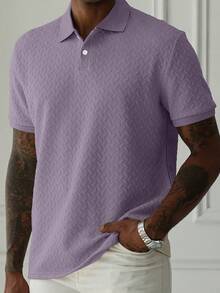 Manfinity Homme Men's Solid Color Textured Short Sleeve Casual Commuter Polo Shirt - Purple - View 3