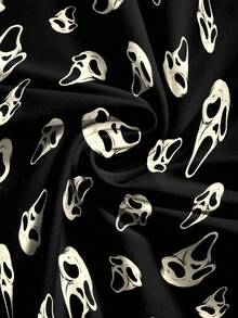 ROMWE Goth Women's White Skull Print Ruched Bodycon Mermaid Skirt - Black - View 3