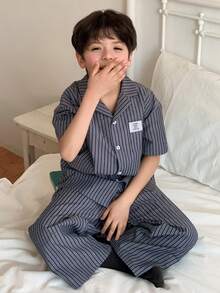 DAZY Young Boys Striped Short Sleeve Pajama Set - Grey - View 5