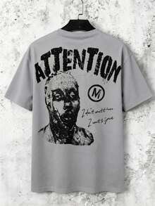 HIMLAND 男士休闲通勤街头图案字母印花T恤 - 灰色 - 查看 7