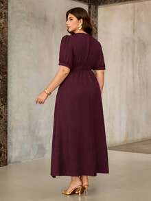 Roveilla 大码女装春夏新款长袖针织拼接刺绣连衣裙，婚礼宾客浪漫礼服，新娘礼服，正式礼服，优雅浪漫酒红色连衣裙，大码休闲连衣裙，勃艮第长裙，大码正式礼服，大码女装连衣裙，优雅大码服装，大码优雅连衣裙，大码女装连衣裙 - 酒紅色 - 查看 2