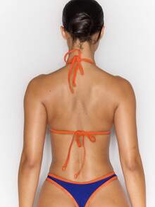 Musera Resort Contrast Trim Triangle Bikini Top Only Spring Summer Vacation Sexy Coolgirl Ibiza Festival Holiday Pitstop - Multicolor - View 3
