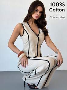 Firerie Women's Elegant Commuter Fitted Contrast Trim Waist 100% Cotton Shirt - Apricot - View 5