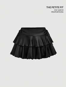 SHEIN MOD Petite Fit For The 150-160cm, Petite Perfect,  Women's Black Low-Waist Double-Layer Coated Mini Skirt - Black - View 1