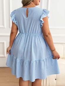 Plussiva Đầm kẻ sọc dáng rộng dành cho bà bầu cỡ lớn, thích hợp mặc mùa hè. - Màu xanh lam - Xem 2