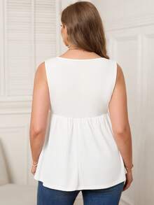 Rosumi Plus Size Women Deep Blue Solid Color Minimalist Fashion Tank Top, Suitable For Summer - White - View 2