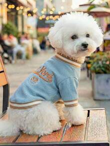 PETSIN 1 Stück Vintage "New York" bestickter Haustier Baseball Uniform, blaues lässiges College-Stil Katzen- und Hundeoutfit - Blau - Übersicht 5