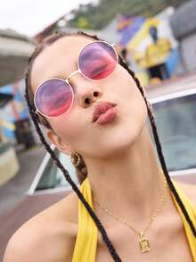 Shadewire 1副女士复古大框时尚眼镜，适合海滩和旅行，春夏两季海滩度假、户外活动、旅行复古时尚配饰 - 金色 - 查看 10