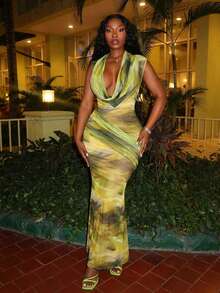 SHEIN SXY Abito da festa a sirena con scollo profondo e vita stretta, per taglie forti - Multicolore - Visualizzare 3