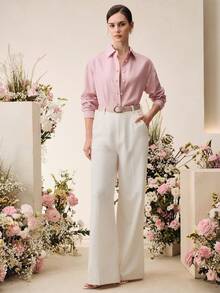 Anewsta Blusa elegante de vacaciones con bordado de mariposa beige para mujer, primavera/verano - Rosa vieja - Ver 7