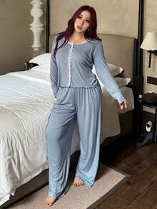 Dazy Plus Bộ đồ ngủ 2 món họa tiết hoa nhí gồm áo hai dây và quần, thích hợp cho mùa xuân/hè. - Màu xanh nhạt - Xem 7