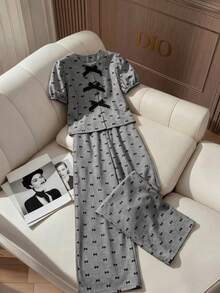 Bộ trang phục thường ngày cho bé gái tuổi teen: áo tay cánh bướm và quần ống rộng. - Xám - Xem 7