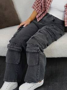 SAYEHFBABY Pantalones anchos de mujer tejidos en negro - Negro - Ver 3