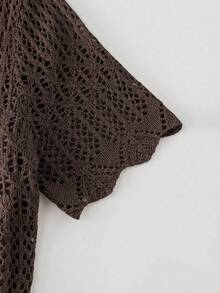 Breezaya 2026春夏新款欧美风性感修身腰部休闲度假日常户外女士浪漫海滩派对晚宴海边针织米色女式毛衣连衣裙，镂空慵懒舒适，适合情人节穿着。 - 咖啡棕 - 查看 5