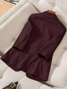 Franclia Áo blazer vải lanh tay lỡ 3/4 có dây thắt eo, thiết kế cài nút, phù hợp cho công sở, các dịp trang trọng, trang phục dạ hội thanh lịch, trang phục công sở, tay lỡ 7/8, mùa xuân, hè, thu. - Màu tím - Xem 2
